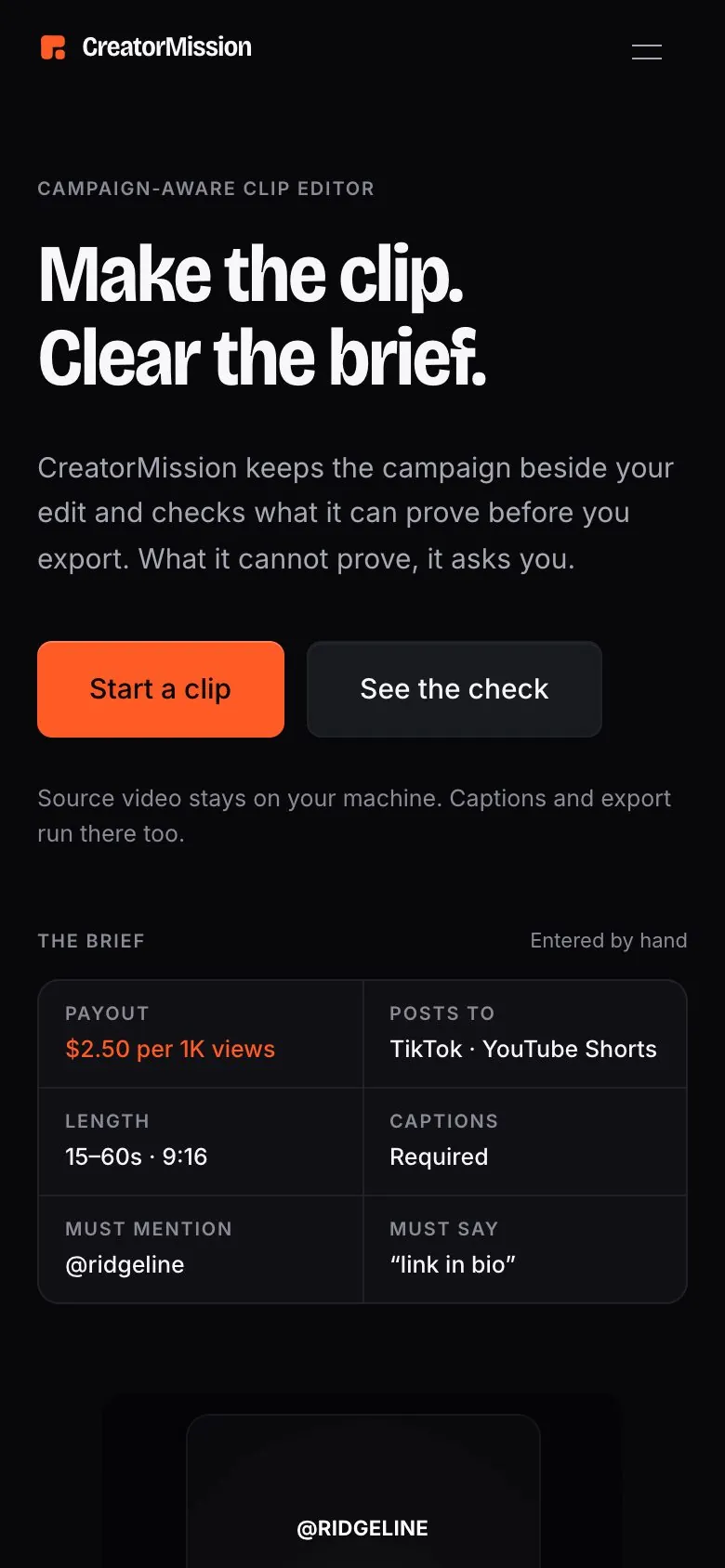 CreatorMission on a phone