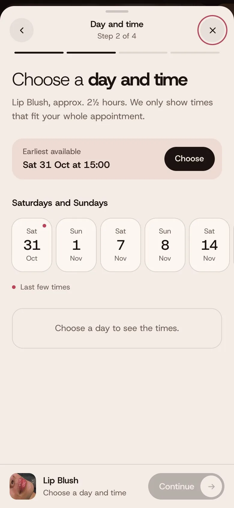 Defined PMU booking, choosing a day and time
